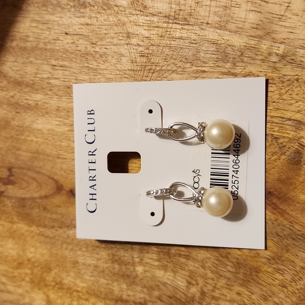 NWT Charter Club Pearl Drop, Pearl Tower Earrings, Silver Toned from Macy's!